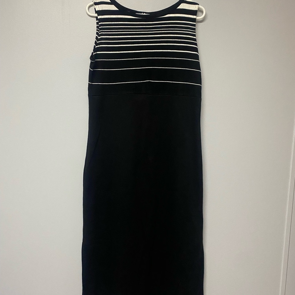 Alfred Dunner Black and White Striped Midi Dress